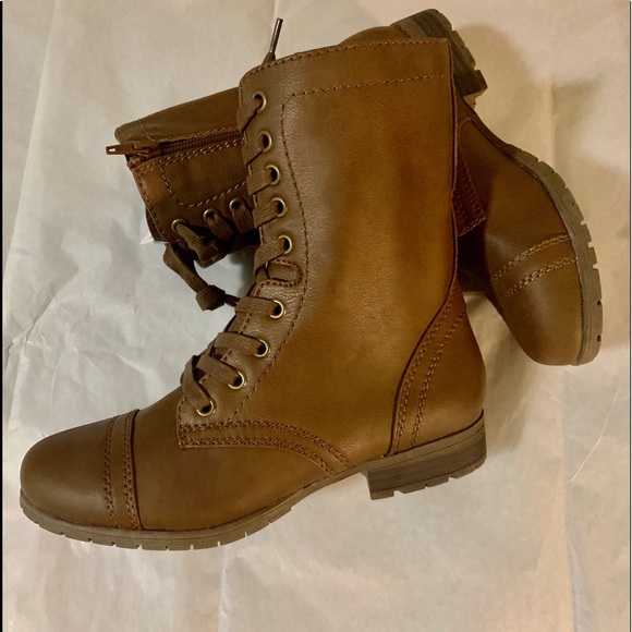Women's Brown Lace Up Side Zipper Boot Cognac New - Picture 10 of 12